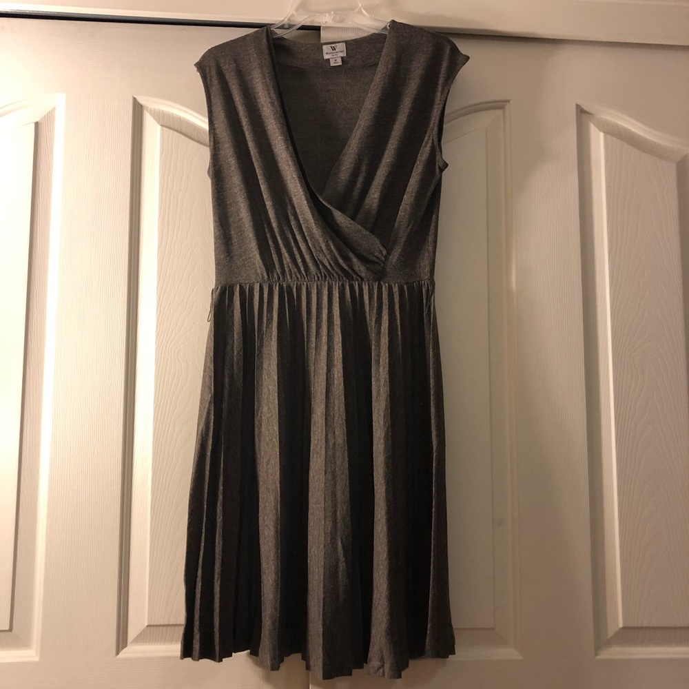 WORTHINGTON- Pleated Plunge Gray Dress
